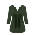 thumbnail image 4 of Tittly Shirts for Women Long Sleeve Shirts for Women 3/4 Sleeve Blouses For Women Casual V Neck Summer Tops For Women With Leggings Pleated Curved Tunic Tshirts Shirts Workout Shirts Green L, 4 of 5