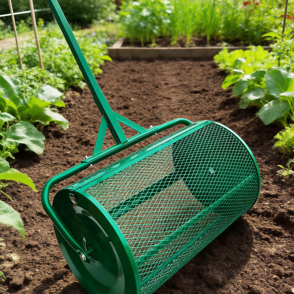 24 Inch Compost and Peat Moss Spreader Roller - Top Soil, Sand, Manure, Mulch, Top Dressing Lawn and Garden Spreader