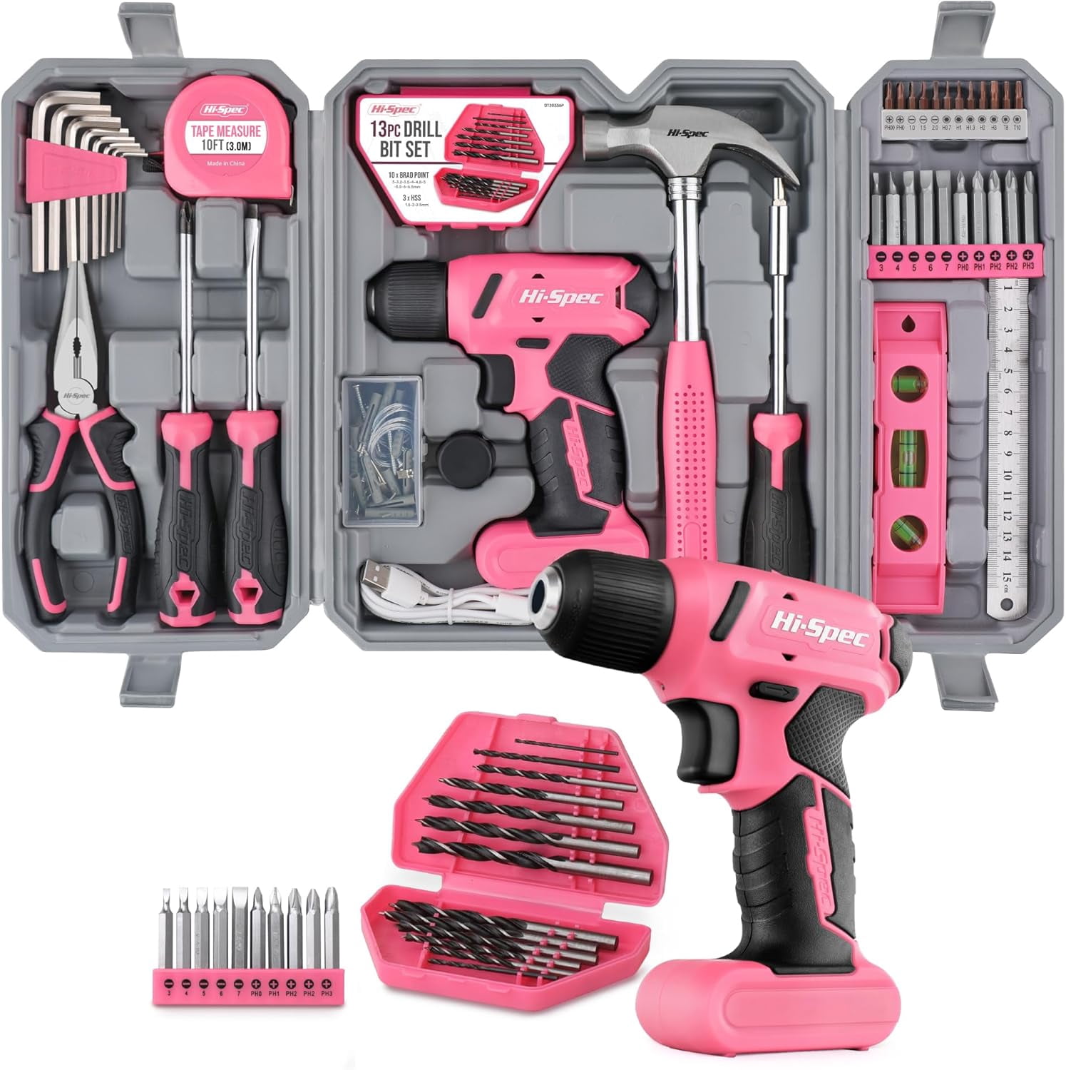【極美品】ドイツ製 ホースヘア ハンドバッグ＆ケース セット 希少ピンク Free Shipping! HiSpec Pink 58pc Cordless Drill Set with 8V USB
