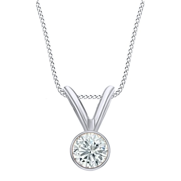 AFFY Round Cut White Natural Diamond Solitaire Pendant Necklace In 14k White Gold