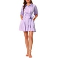 thumbnail image 2 of Allegra K Women's Half Sleeve Solid Pleated Waist Belted Button Down Shirt Dress, 2 of 5