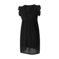 thumbnail image 3 of VISgogo Vestido casual para mujer, manga voladora, cuello en V, ahuecado, color sólido, suelto, vestidos acampanados VISgogo moda, 3 of 9