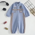 thumbnail image 2 of Linfrsh Newborn Romper Baby Boy Baby Boy Romper Race Car Outfit Infant Long Sleeves Zipper Jumpsuit(Blue,12-18 Months), 2 of 5