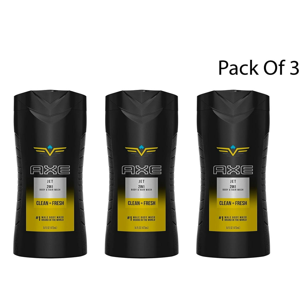 AXE 2 in 1 Body Wash and Shampoo for Men, Jet, 16 oz (Pack Of 3