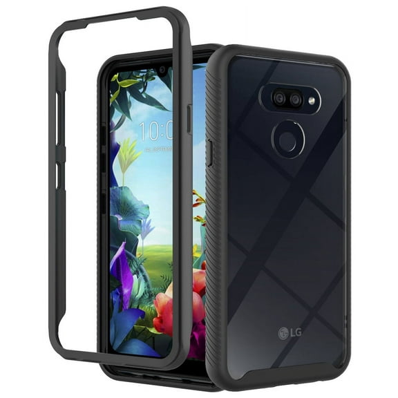 Case for LG Harmony 4, Nakedcellphone Black Rugged TPU Rubber Cover [100% Transparent Clear Acrylic Hard Backside] Hybrid Anti-Shock Skin for Cricket LG Harmony 4, LG Premier Pro Plus (L455DL)