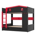 thumbnail image 6 of [Luckynote]Queen over Queen Bunk Bed with Storage Drawers and Shelves, Solid Wood Bunk Beds with hooks, No Box Spring Needed, Black&Red, 6 of 12