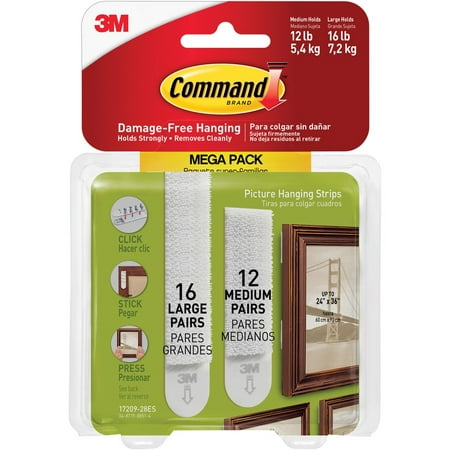 

3M Command Picture Hanging Strips Mega Pack - 3 lb (1.36 kg) 4 lb (1.81 kg) Capacity - for Pictures - White - 28 / Pack | Bundle of 5