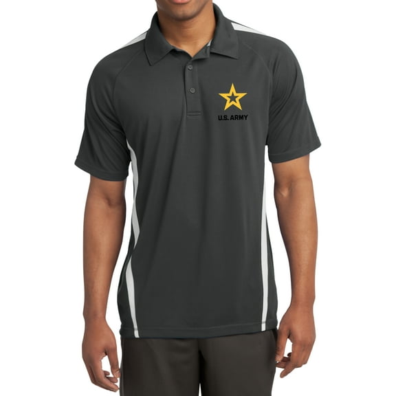 US Army Star Logo Black Chest Print Colorblock Polo Shirt, 4XL Iron/White