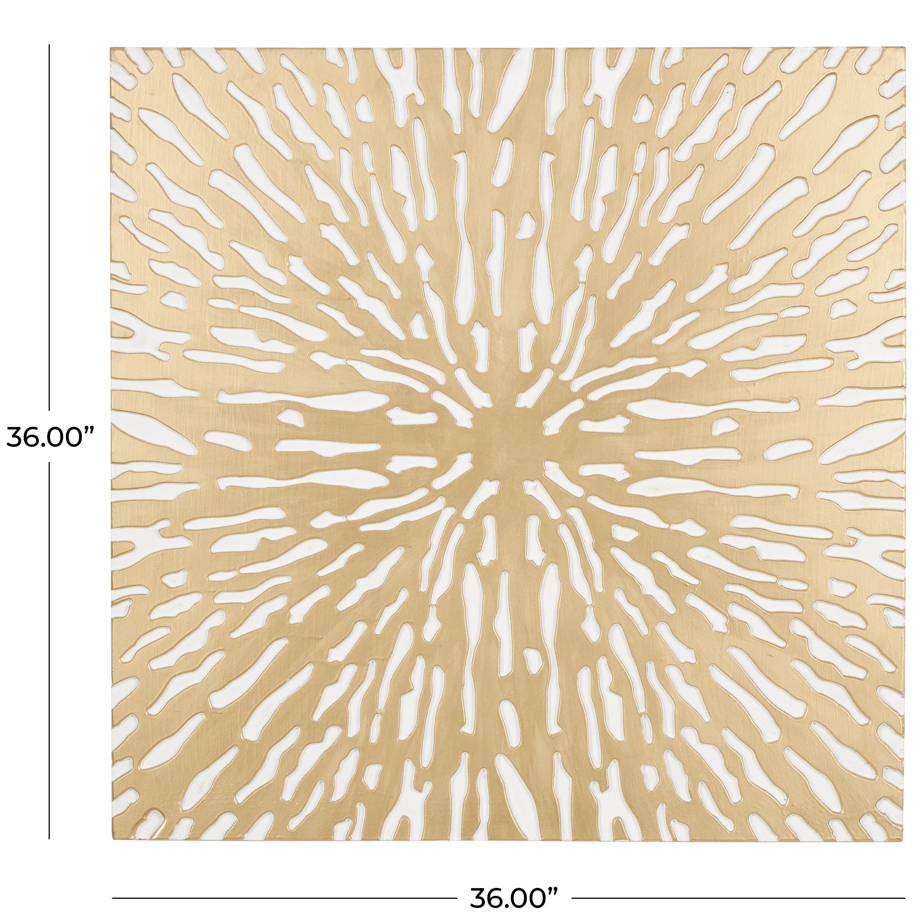 DecMode Gold Wooden Abstract Carved Starburst Wall Decor with White Backing