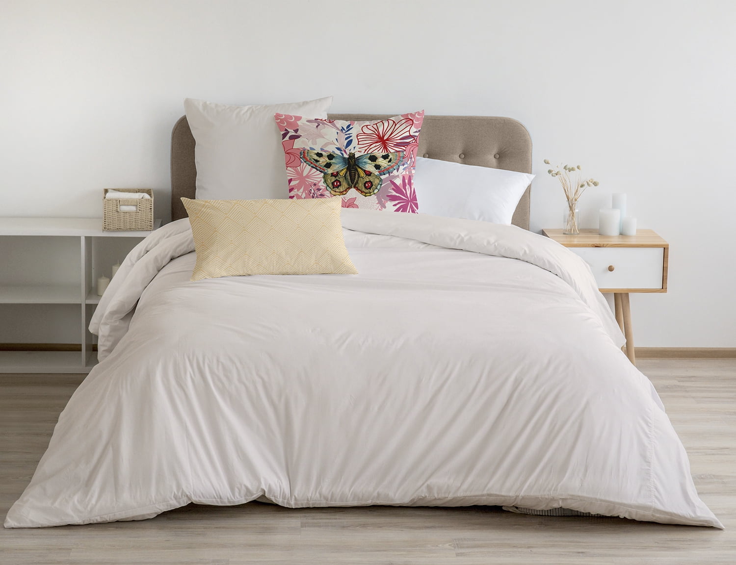 18" x 18" Simply Daisy Butterfly In Floral Jumble Polyester Accent Pillow, Pink Icing Qty 1