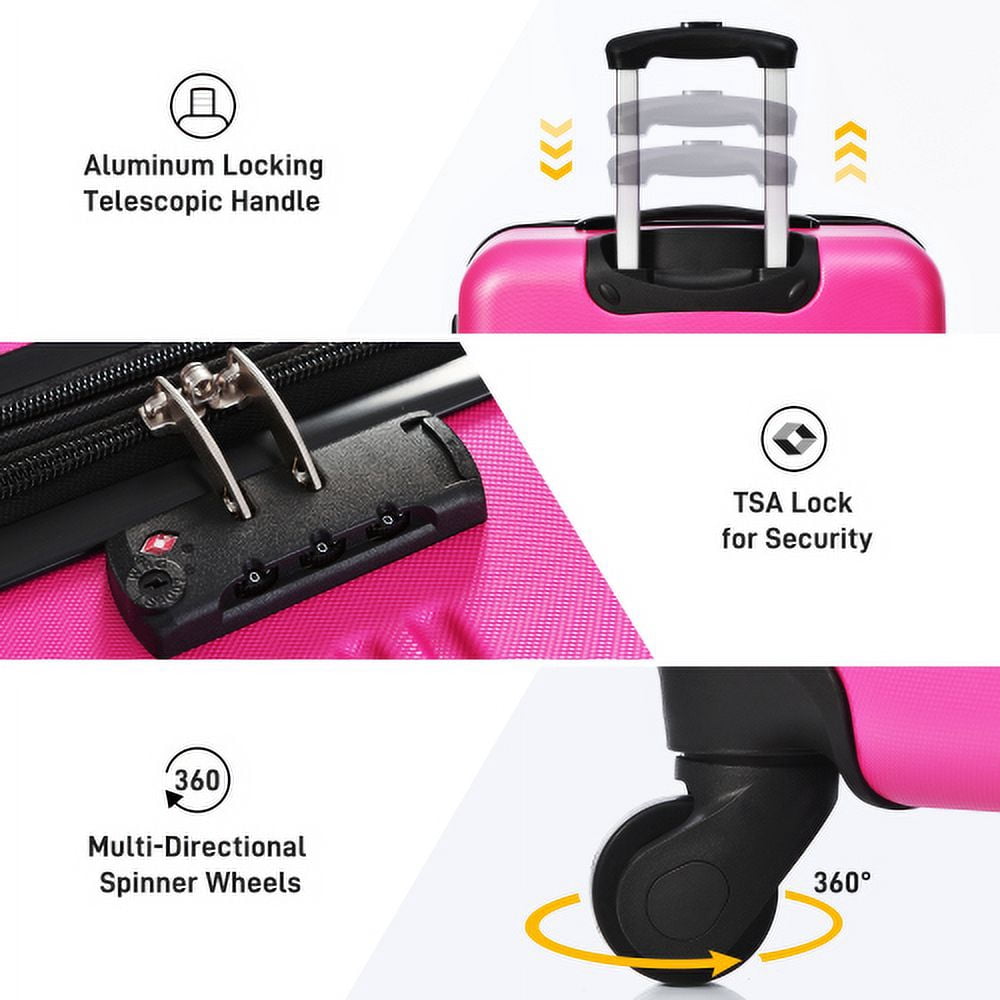 ACE-Travel,20"28" Luggages Sets and A Travel Bag(3PCS) with TSA Lock,Spinner Wheels,Telescopic Handle,Durable,Lightweight,Hardshell(ABS) Suitcase Sets(Pink)