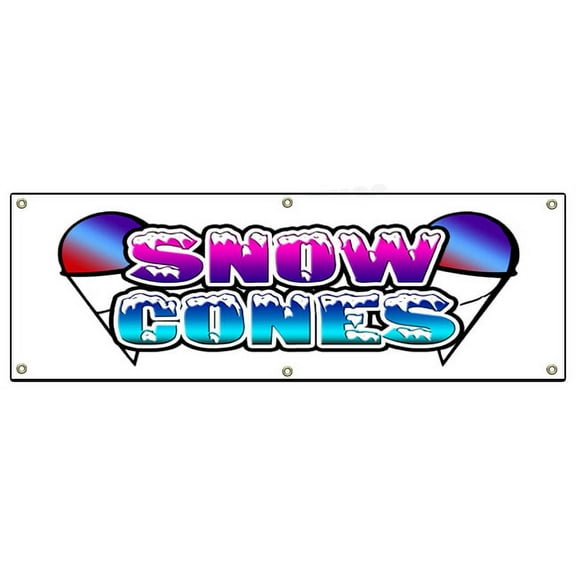 Snow Cones Banner 24" X 72" Heavy Duty 13 Oz Vinyl Banners with Grommets Single Sided