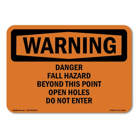 OSHA WARNING Sign - Danger Fall Hazard Beyond This Point Open | Plastic Sign | Protect Your Business, Work Site, Warehouse & Shop Area | Made in the USA