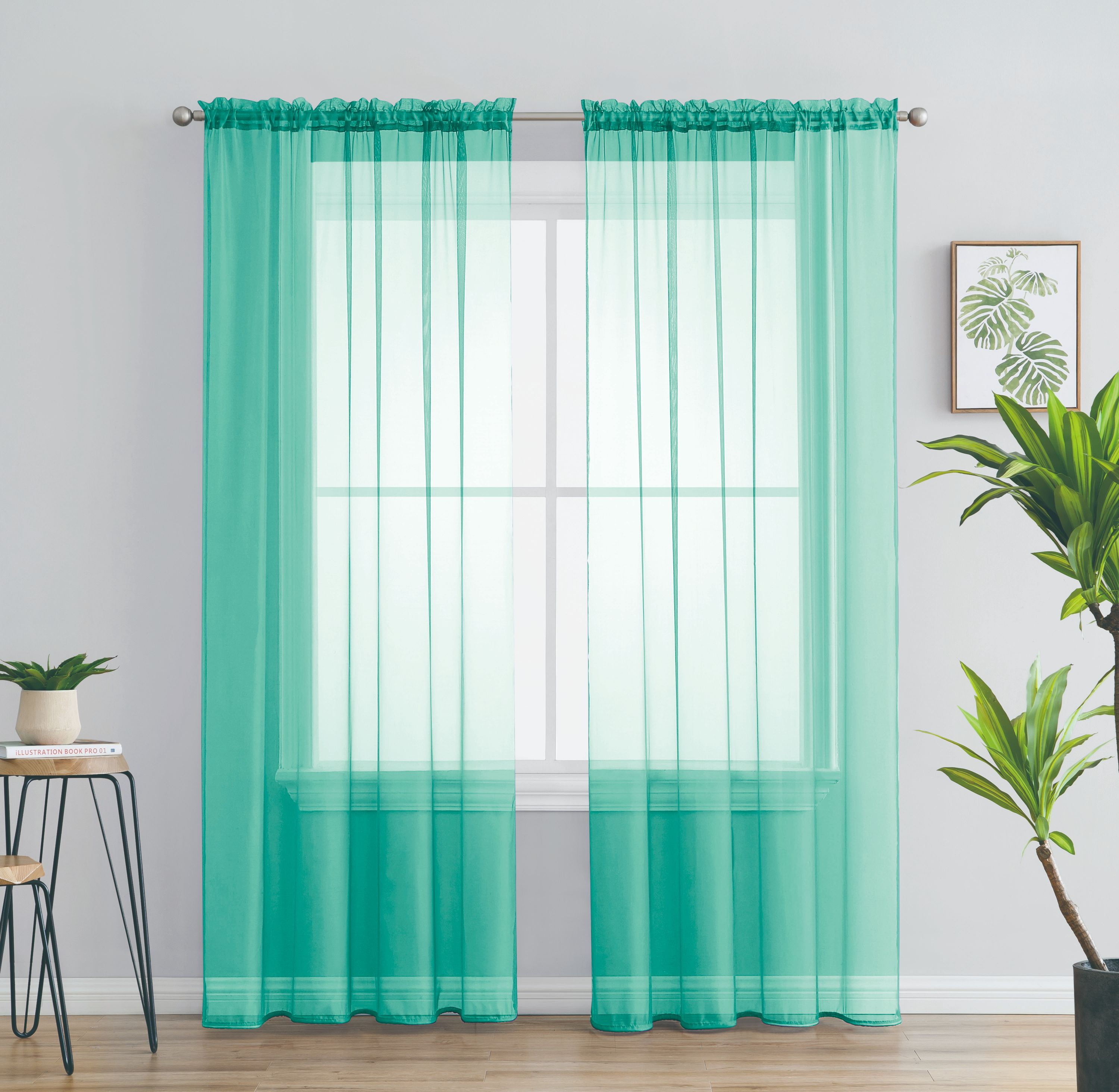 2 Piece Solid Rod Pocket Sheer Window Curtains Sheer Mint Curtains Window Curtains Set Of 2