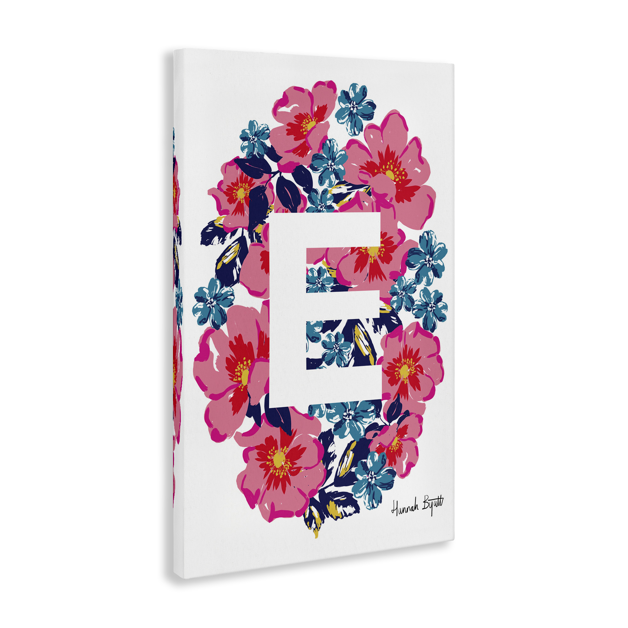 Stupell Industries Floral Bloom Letter E Botanical & Floral Painting Gallery Wrapped Canvas Art Print Wall Art, 24 x 36