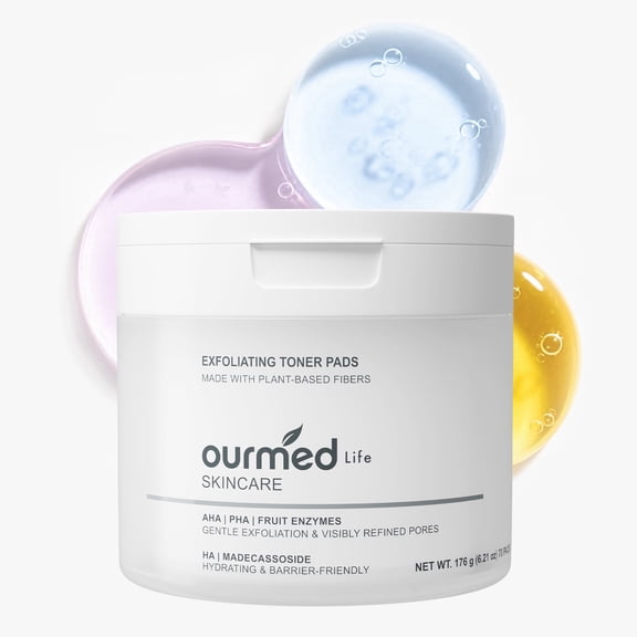 Ourmed Life 70Ct Exfoliating Toner Pads with PHA Pore Tightening Skin Resurfacing Peeling Pads Dual-Sided Korean Skincare for Sensitive Oily Acne-Prone