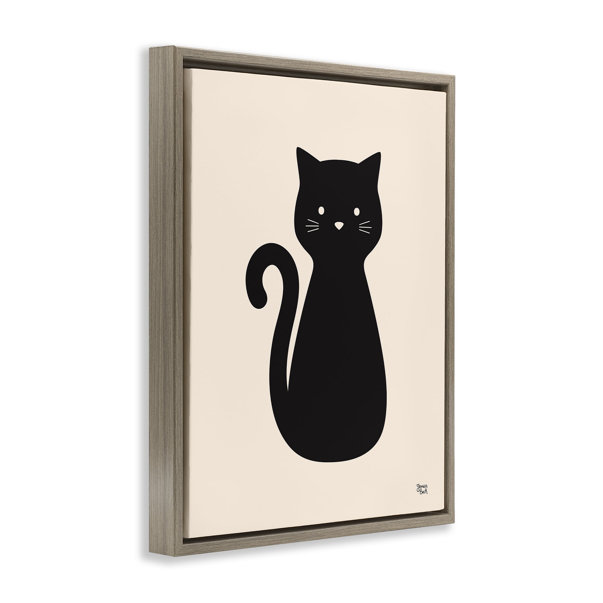 Stupell Industries Feline Grace Black Cat Animals Painting Brown Floater Framed Canvas Art Print Wall Art, 17 x 21