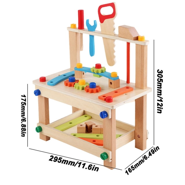 Wooden Activity Table Blue Simulation Disassembly and Assembly Tool Workbench with Chair for Children