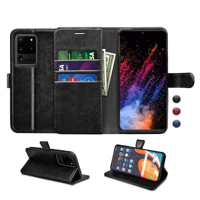 Njjex Case Wallet 2020 Galaxy S20 Ultra S20 S20+ S20 Plus 5G, Galaxy S20 S20 Ultra Wallet Case RFID Blocking Card Slot Stand PU Leather Magnetic Protect Flip Cover [Gift Box] -Black