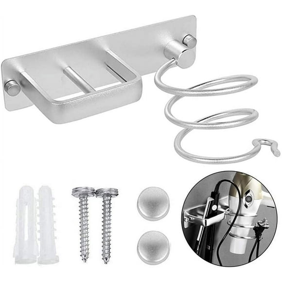 Hair Dryer Holder, Aluminum Wall Mounted Hair Dryer Rack with Cable Organizer for Storage of Hair Dryers, Straighteners, Hair Brushes and More