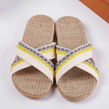 

PEASKJP Wedge Sandals Women s Summer Slip On Beach Open Toe Breathable Slippers Shoes Casual Summer Shoes Yellow 8.5