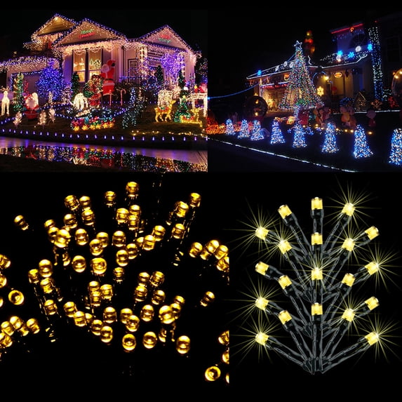 Oct17 Christmas Lights Solar String Lights 100 LED Light Power Xmas Tree Light Fairy Lamp for Outdoor Patio Home Party Wedding Landscape Garden D?cor - Yellow