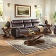 thumbnail image 2 of 3-Piece Retro Wood Coffee Table Set - 44" Oval Center Table & 2 Round End Tables with X-Base Support in Walnut, 2 of 9