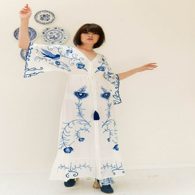 Robe Boho pour Femmes Manches Longues Taille à Cordon Robe Trapèze