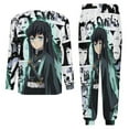 thumbnail image 6 of Demon Slayer Tokito Muichiro Men's Lounge Pajamas Set 2-Piece Crew Neck Sleepwear Soft Long Sleeve Top & Pants for Sleep, Home & Vacation 3XL, 6 of 8