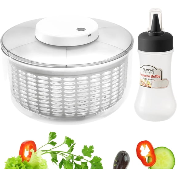 Electric Salad Spinner,6L Large Capacity Automatic Vegetables Fruit Washer Dryer Drainer Strainer,USB Charge Lettuce Spinner Cleaner with 350 ml Squeeze Bottle for Home Kitchen