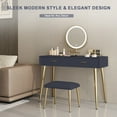 thumbnail image 6 of Vanity Set with Stool and Swivel Makeup Mirror, Leather Vanity with 2 Solid Wood Drawers, Modern Dressing Table with Illuminated Mirror,Blue, 6 of 6