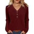 thumbnail image 2 of Zhi Women's Henley V-Neck Long Sleeve Regular Fit Knit Top - Casual & Office ,Wine ,M, 2 of 6