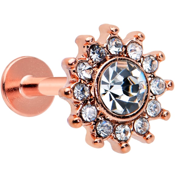 Body Candy Womens 16G PVD Steel Rosy Clear Sun Labret Monroe Lip Ring Tragus Cartilage Stud 5/16"