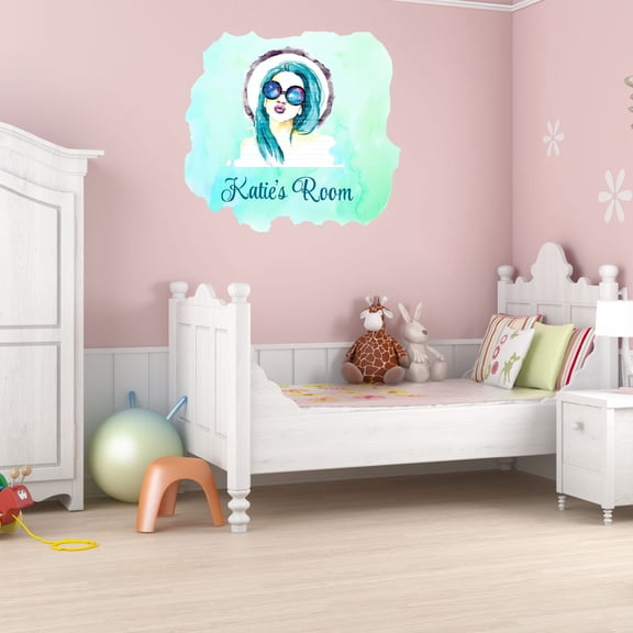 Personalized Watercolor Decal Living Room Wall Decal for Family Colorful Art Pouty Lips Round Sunglasses Cute Custom Name Decal - Size: 10 In x 9 In