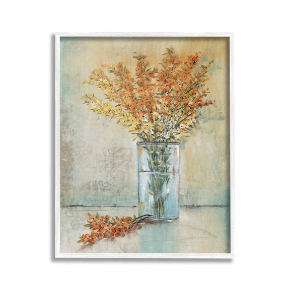 Stupell Industries Orange Sprigs in Vase Botanical & Floral Painting White Framed Art Print Wall Art, 24 x 30