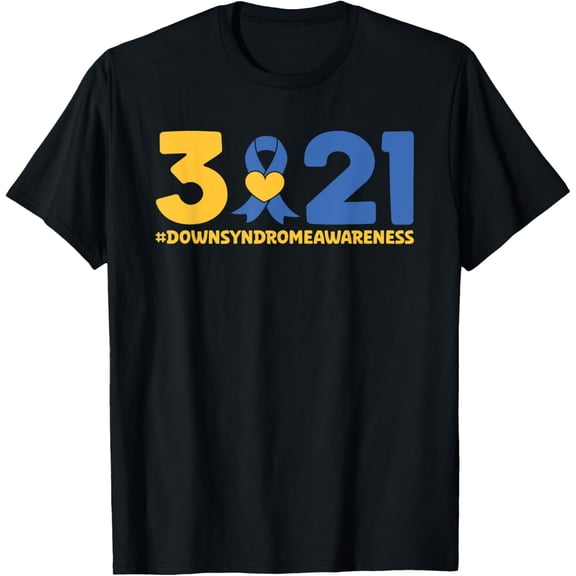 Blue Yellow Heart 21 World Down Syndrome Awareness Day 3 21 T-Shirt men and women can wear, black, white, gifts