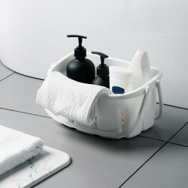 Plastic Shower Storage Basket With Hooks Carry Handle Open View Space-Saving Multifunctional Organizer For Bathroom Cosmetics Kitchen Item Vegetables Pantry Garage Office Home Storage Solution