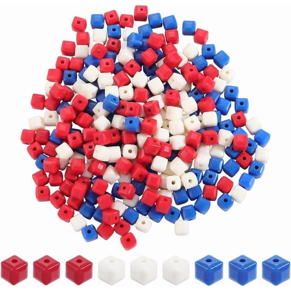 1 Box 300Pcs Independence Day Beads 4th of July Beads Bulk Acrylic Red White and Blue USA Patriotic American Cube Faceted Loose Spacers for Jewelry Making Supplies DIY Earrings Bracelets