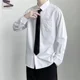 thumbnail image 4 of Camisa de manga larga blanca de moda para hombre, camisa holgada de color sólido, corbata, atuendo para pareja, estilo japonés, 4 of 5