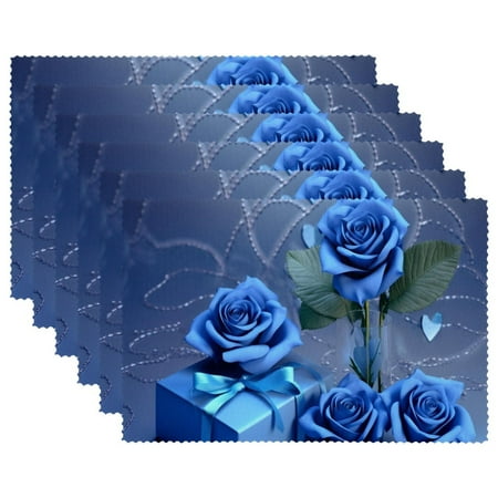 

Placemats Set of 6 Washable Place Mats for Dining Table Blue Rose