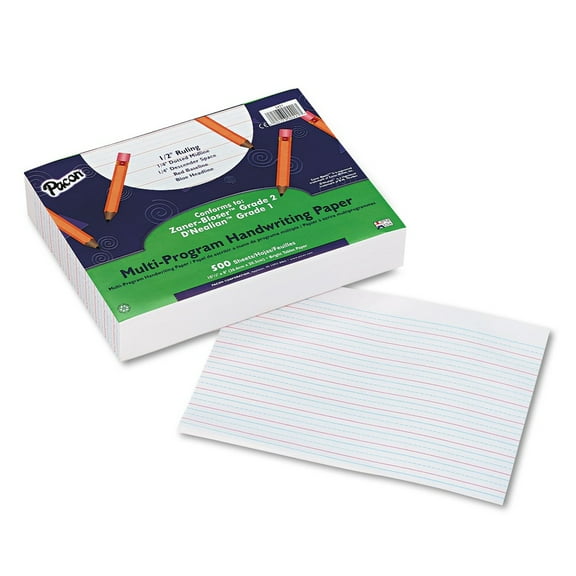 Pacon Multi-Program Handwriting Paper, 1/2" Ruled (Long Way), White, 10-1/2" x 8", 500 Sheets