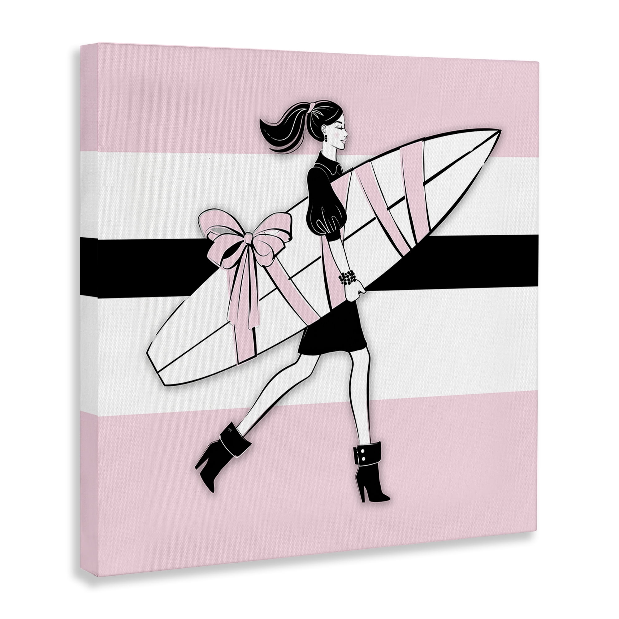 Stupell Industries Glam Girl With Surfboard Novelty Painting Gallery Wrapped Canvas Art Print Wall Art, 36 x 36