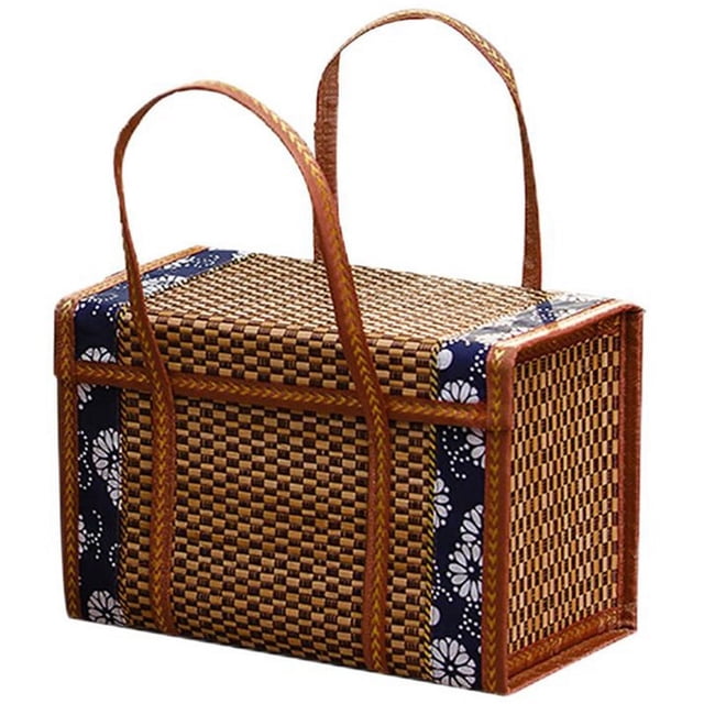 Ckepdyeh Productos de bambú tejidos Caja de almacenamiento portátil para acampar Cesta tejida a mano Cesta especial para picnic al aire libre Cesta tejida L