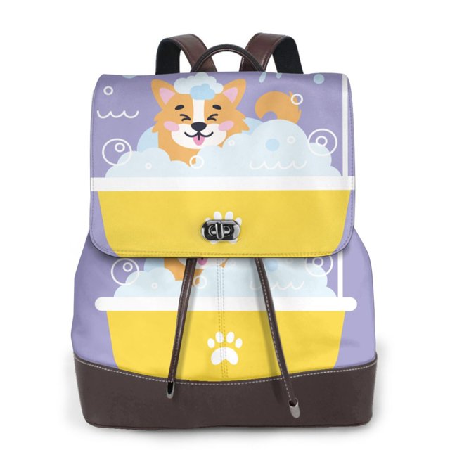 Easygdp Corgi Washing in Bathtub Mochila de Cuero para Mujeres, Bolso de Hombro, Bolsos de Mano de Moda para Trabajo y Viajes