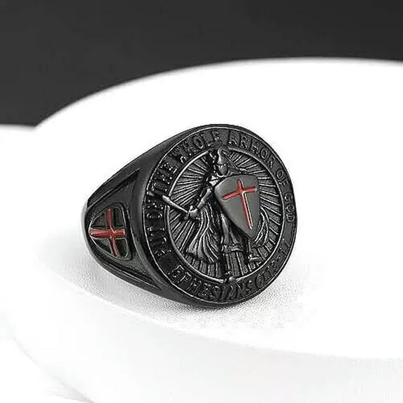 K-KED Sword Shield Warrior Ring Stainless Steel Put on the Whole Armor of God Ring-7