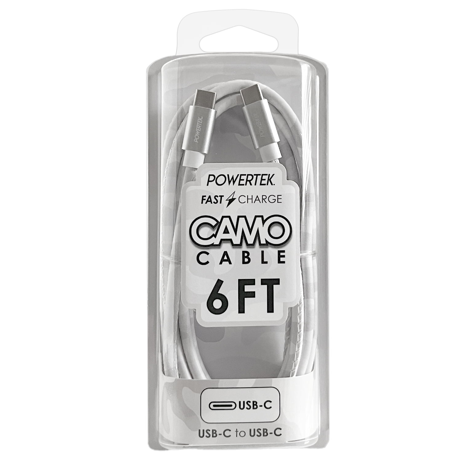 Liquipel Powertek Pastel Camo 6' USB-C to USB-C Cable, White