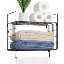 2 Tier Metal Wire Wall Mounted Bathroom Towel Rack with Shelf