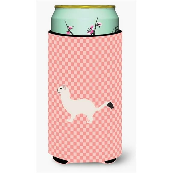 Stoat Short-tailed Weasel Pink Check Tall Boy Beverage Insulator Hugger