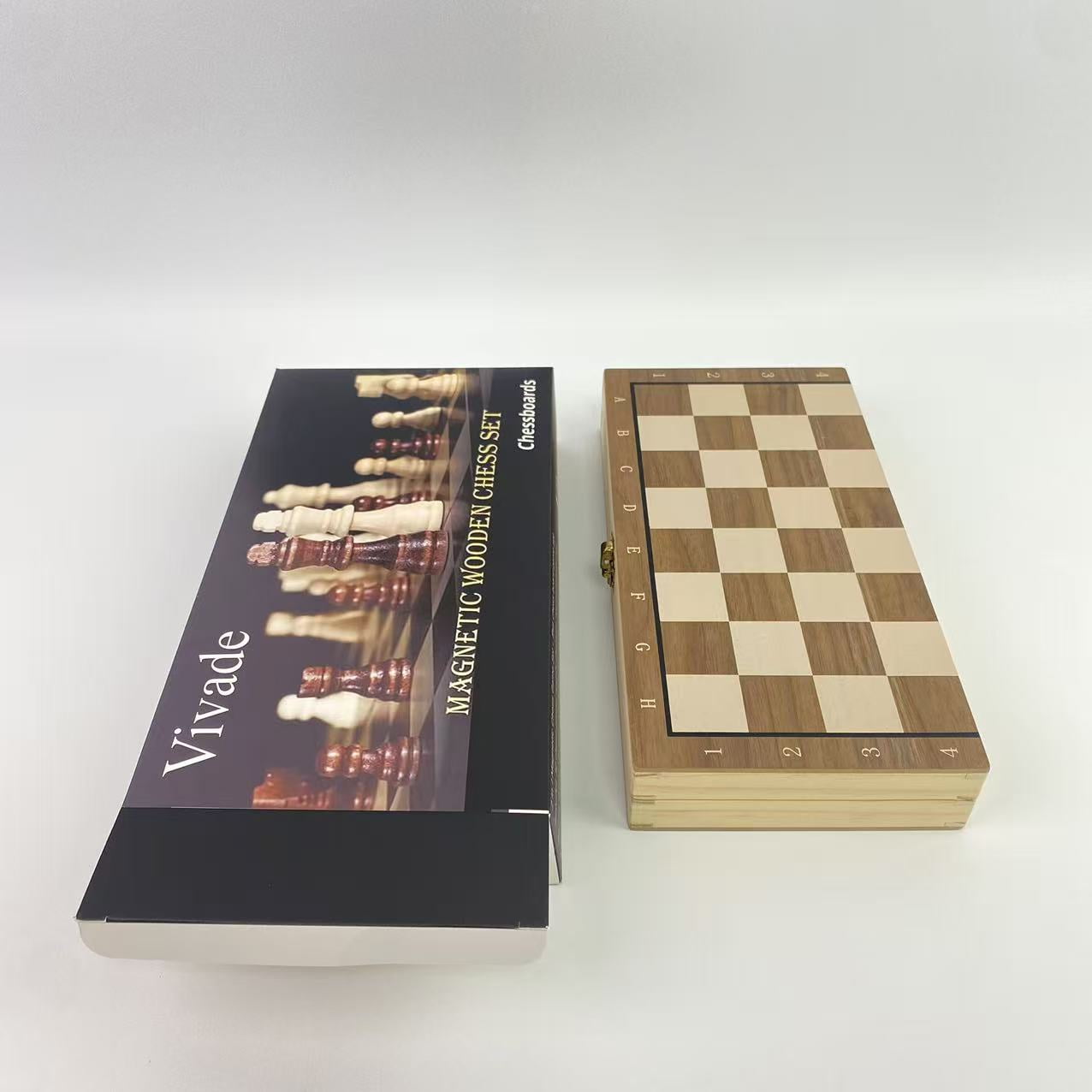 Vivade Chessboards,2 in 1 Magnetic Wooden Chess and Checkers Board Game Set, 15" Folding Chess Boards with 2 Extra Queens, Portable Travel Chess Sets with Pieces Storage Slots