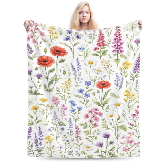 Wildflower Botanical Throw Blanket, Vintage Floral Illustration Pattern, Soft Lightweight Blanket for Couch Sofa Bed Home Decor 50x40